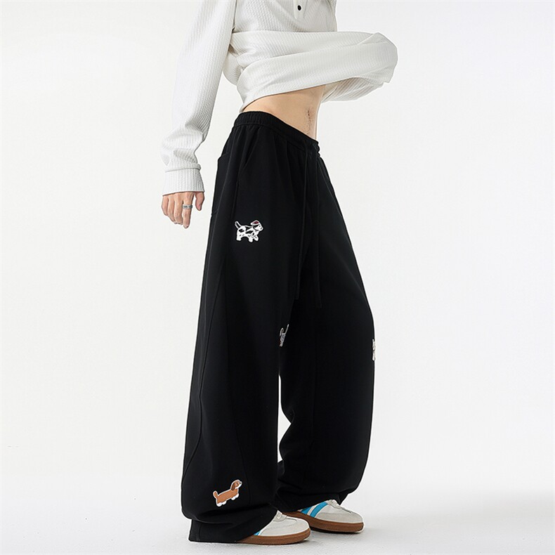 8XL-M腊肠狗贴布绣阔腿裤男直筒裤垂感高级感休闲裤卫裤K9160P55，男装休闲裤，电商D206-1