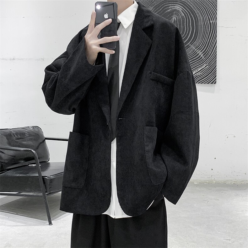 男装港风宽松休闲帅气百搭纯色西装外套灯芯绒小西服DM09-P65,男装西服套装,电商D321-1