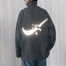 ！冬季潮牌反光高领毛衣男百搭粗针加厚长袖针织衫GM601P55，男装针织衫/毛衣，电商B220