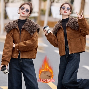 复古毛领短款羽绒服外套女2025冬季新款加厚保暖90白鸭绒内胆夹克图片