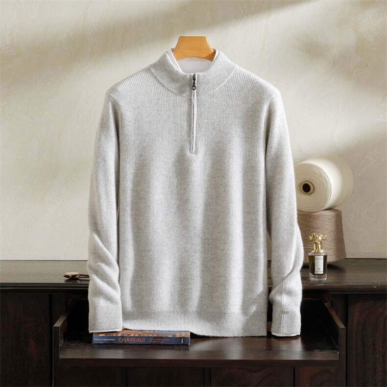 2024秋冬新款羊绒男士半高领拉链羊绒衫男装，男装羊绒套衫，雪贝坊一店