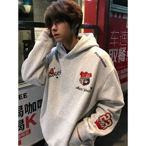 美式高街重磅字母刺绣连帽卫衣男女2026潮牌宽松情侣帽衫外套图片