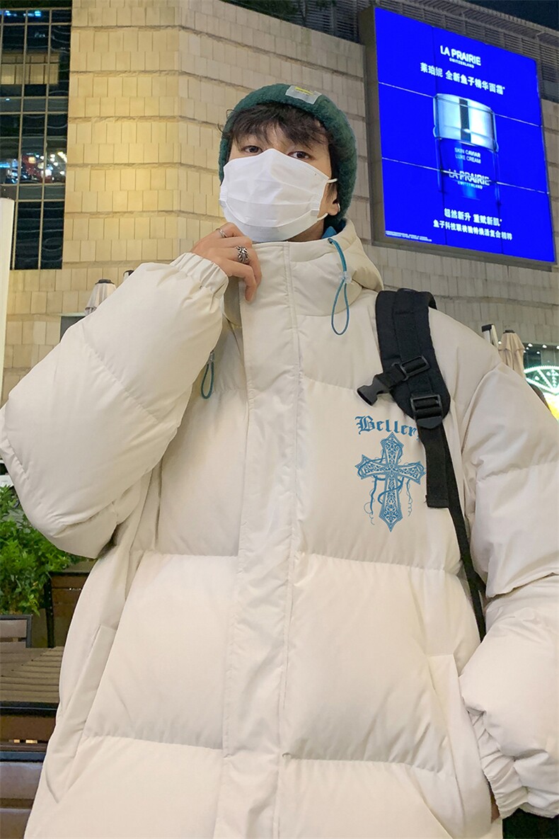 特批港风夜景宽松十字架印花休闲连帽棉服A247-MY162特批85控138,男装棉衣,电商A247