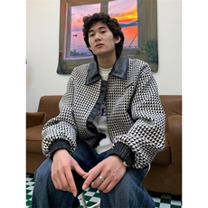 春秋季千鸟格外套男高街潮牌宽松休闲情侣装翻领夹克上衣，男装夹克，四季星座505