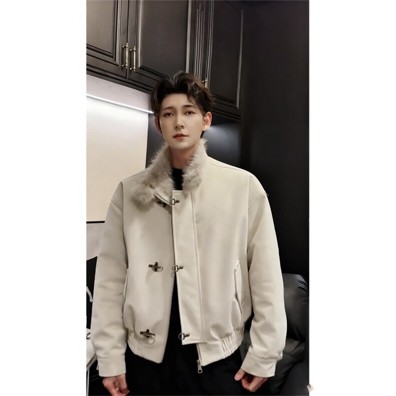 座山雕皮外套男加绒加厚棉衣飞机扣保暖夹克B146-特P123，男装夹克，星座910-1