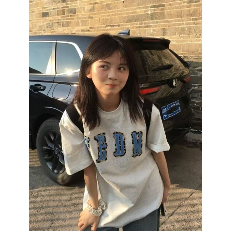 H0873-P35推荐前后贴布刺绣休闲百搭短袖T恤,女装T恤,星座617A-2