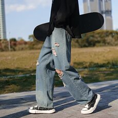 牛仔裤男秋季潮大码休闲裤子高街N5016P43，男装牛仔裤，星座1116-2