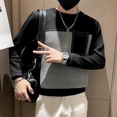 秋冬男士毛衣针织衫打底衫线衣修身套头潮流圆领拼色时尚T恤S513，男装T恤，星座1116A-2（原606A-1）