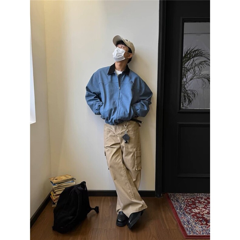 美式春秋新款慵懒帆布夹克外套男女潮流宽松复古潮牌工装外衣网图,男装夹克,星座302B-2