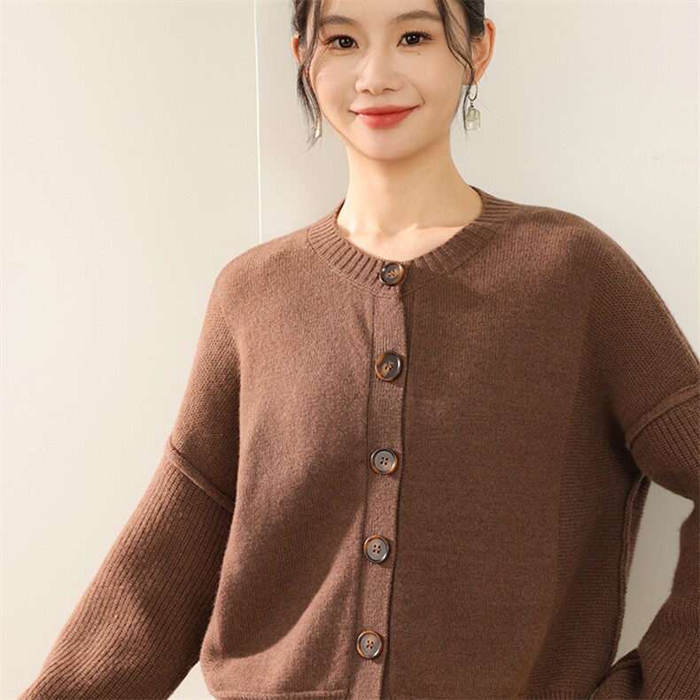 2025年秋季时尚百搭通勤简约老钱风开衫,女装羊毛衫,奢优羊绒