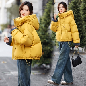 白鸭绒姜黄色羽绒服女短外套2025冬季新款小个子宽松百搭面包服图片