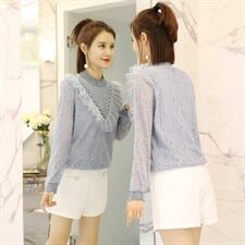 气质街头韩版百搭宽松休闲时尚镂空拼接蕾丝修身2021年春季，女装蕾丝衫/雪纺衫，安之芮娜