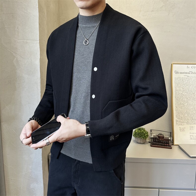 秋季纯色开衫毛衣外套男韩版休闲针织上衣披肩K7703-P115,男装针织衫/毛衣,电商A237