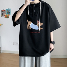 夏季港风冰丝宽松连帽短袖t恤五分体恤上衣TLM5003-P40控58，男装T恤，电商B370