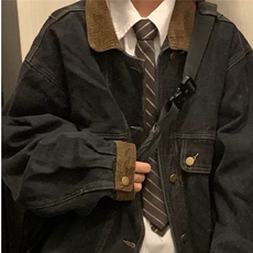 D5102-P65黑色少年感牛仔外套女春秋中性风夹克棒球服潮-网图现货，男装夹克，星座603-2