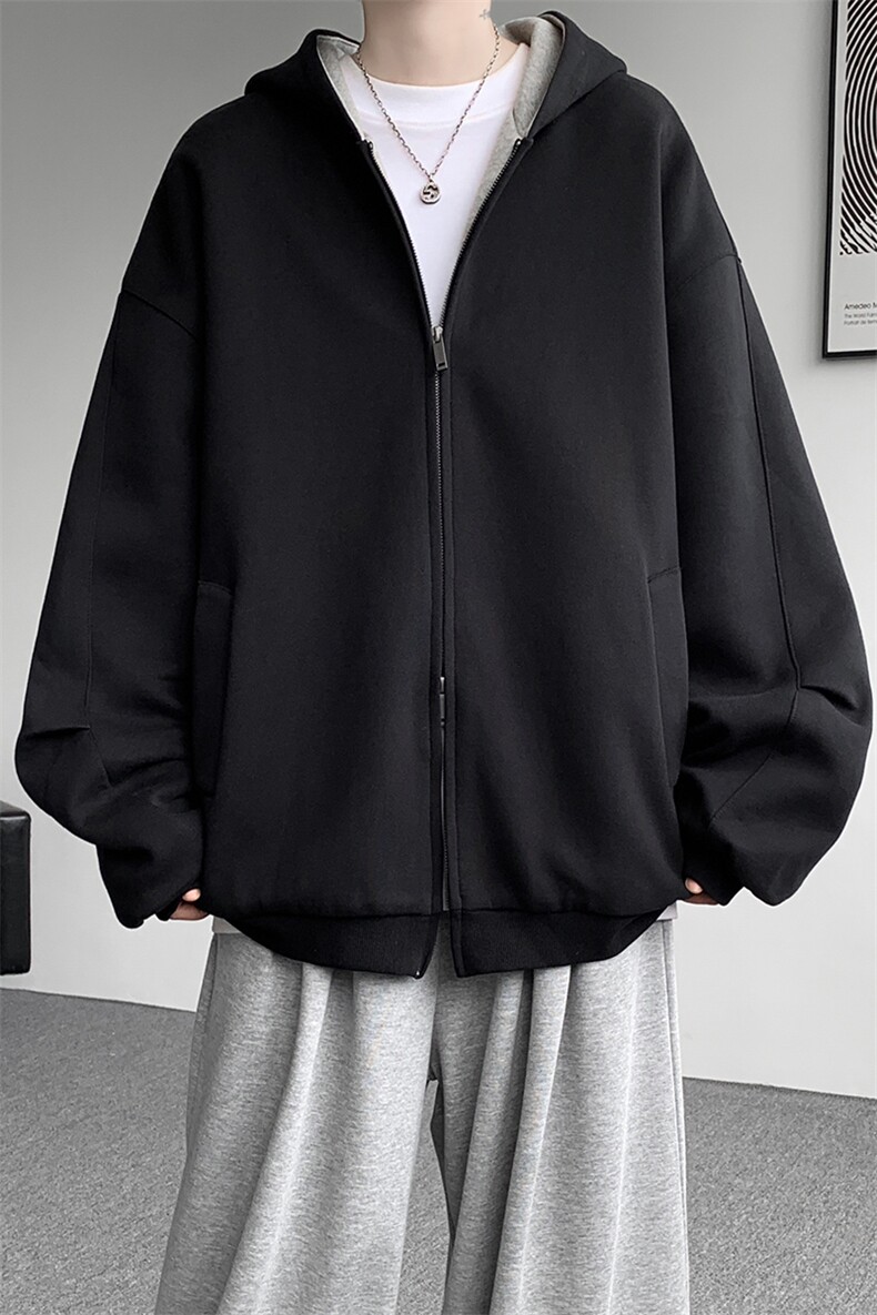 8XL-M重磅潮牌百搭卫衣男美式情侣连帽撞色休闲廓形外套WY33P68,女装短外套,电商D206-1