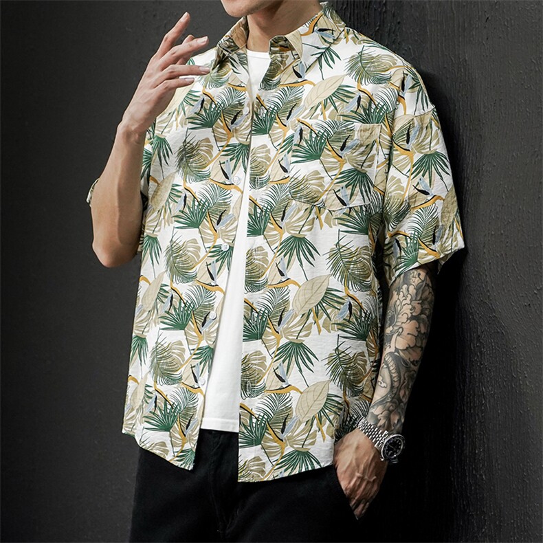 2021夏季新日系大码男马切达沙滩情侣休闲短袖印花衬衫C3037-P35,男装衬衫,电商A001