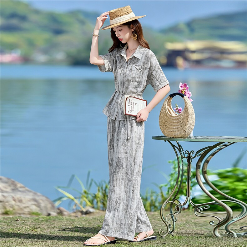 2026年夏季新款时尚慵懒风阔腿裤两件套套装,女装套装/套裙,依路服饰