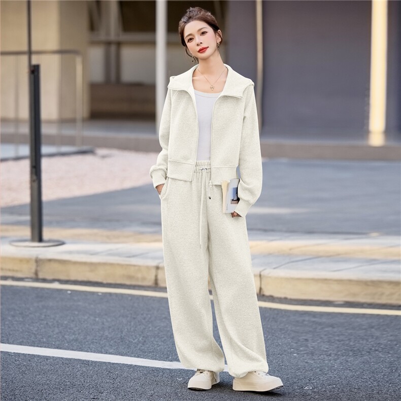 2026年春季两件套拉链修身长裤长袖休闲风两件套套装套裤,女装套装/套裙,微微衣阁