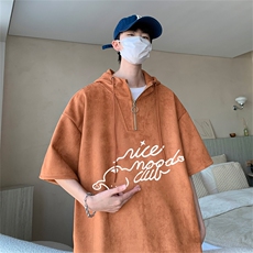 数据款！夏季麂皮绒连帽短袖潮流半袖T恤RTM3171-p50控78，男装T恤，电商B370