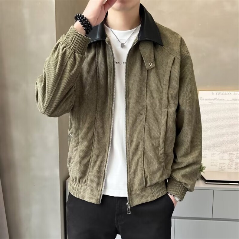 网络图现货美式重磅高密斜棉水洗皮领拉链休闲夹克外套J7735-P95,男装夹克,星座715-7