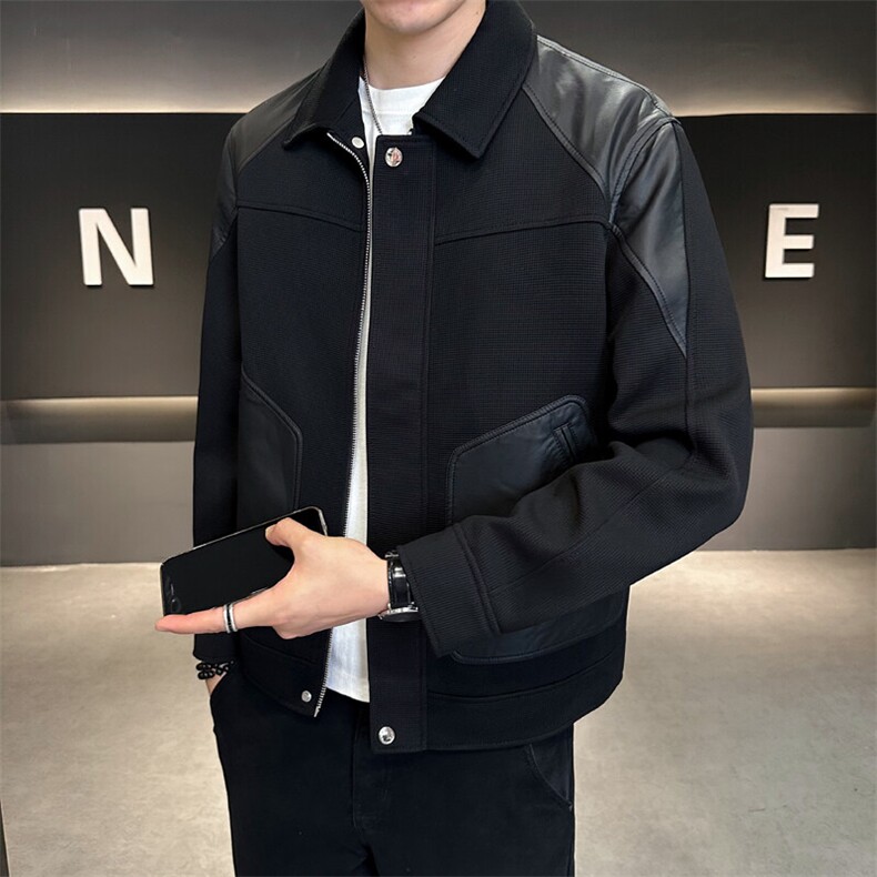 拼接面料外套男高端针织翻领夹克DS-A329-A111-P135，男装夹克，电商A329