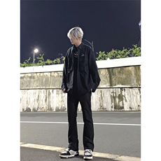 高街vibe纯色牛仔裤男款夏季修身直筒弹力微喇叭裤，男装牛仔裤，星座310A-4