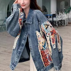 2025春季新款风绣花拼接长袖翻领牛仔外套女胖妹妹大码上衣夹克，男装工装外套，星座506A