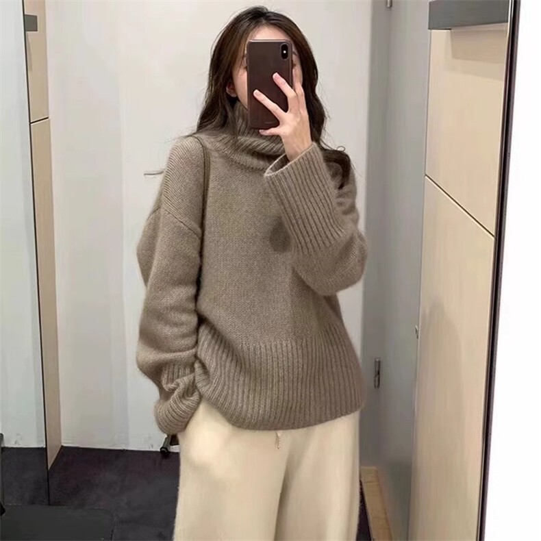 设计感小众高领打底衫女宽松套头针织毛衣高级感百搭,针织衫/毛衣,解氏羊绒