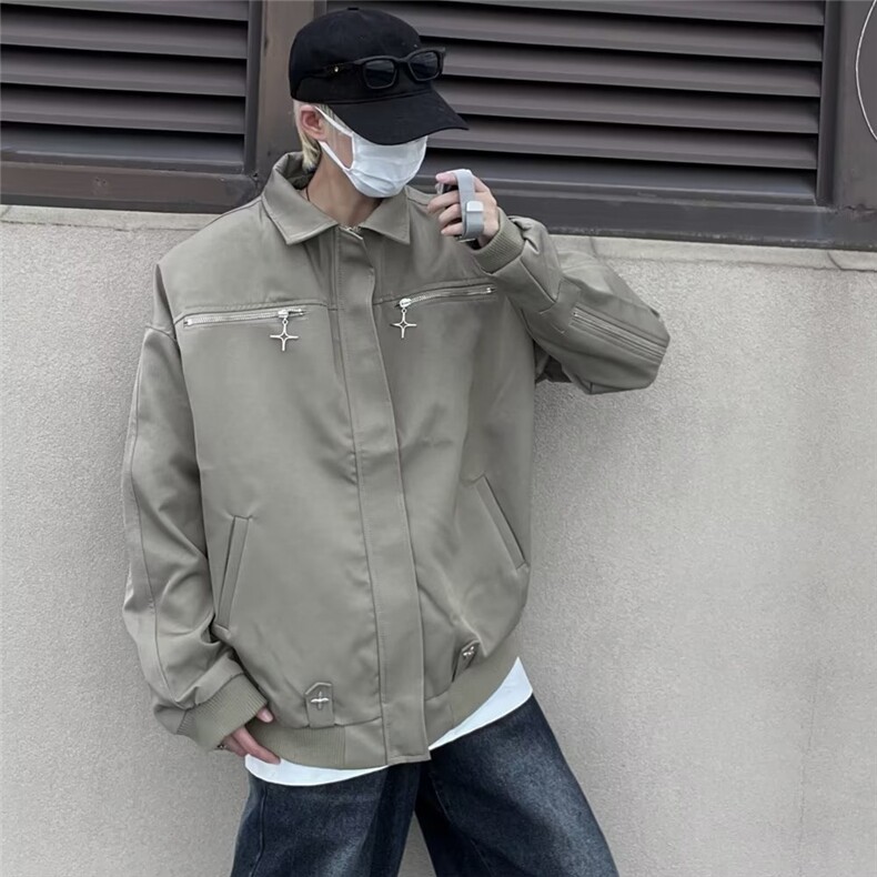 复古拉链机能风工装外套男潮牌高街宽松百搭飞行夹克JK241P68,男装夹克,星座410-2