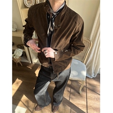 摩登年代美拉德咖色哈灵顿夹克男女秋季美式情侣麂皮外套JKF226，男装夹克，星座516A
