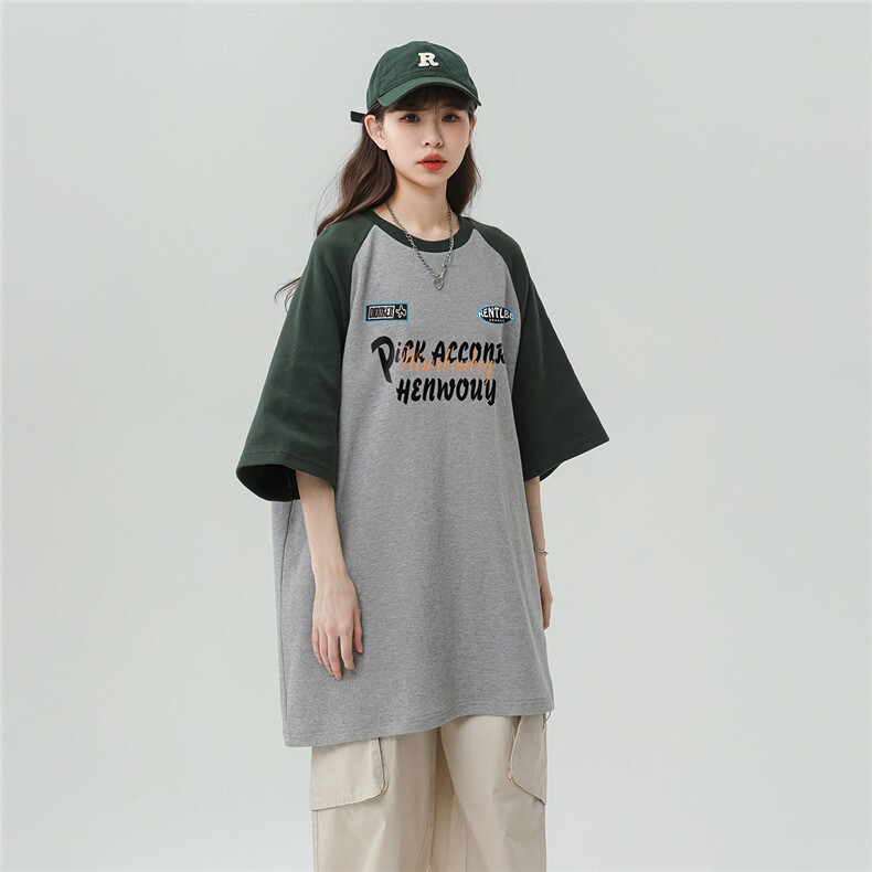 中性风23夏季时尚华夫格圆领字母印花宽松短袖T恤DT364P45控68,男装T恤,A247A