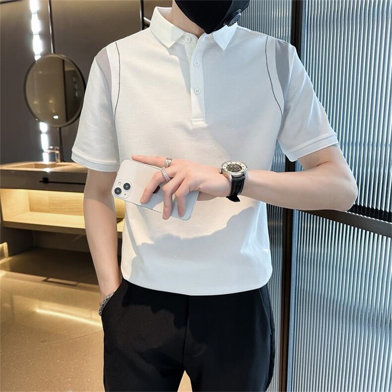 主推设计感夏季拼接半袖T恤翻领Polo衫潮流短袖体恤T0242-P50,男装T恤,电商D342