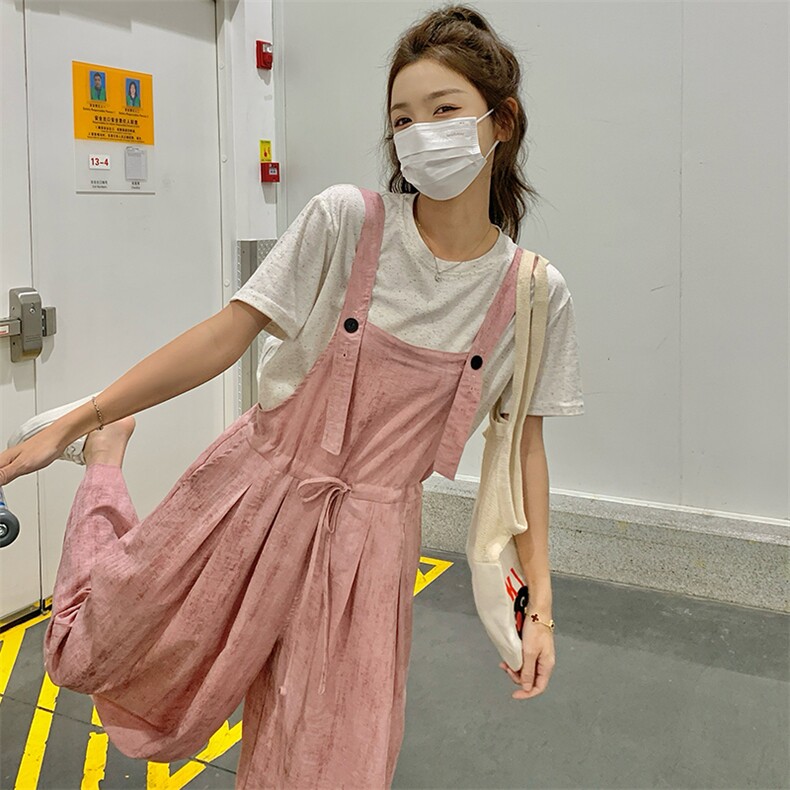 2C085-Q012P155粉色工装背带裤九分阔腿裤套装K218现货,女装套装/套裙,2C085
