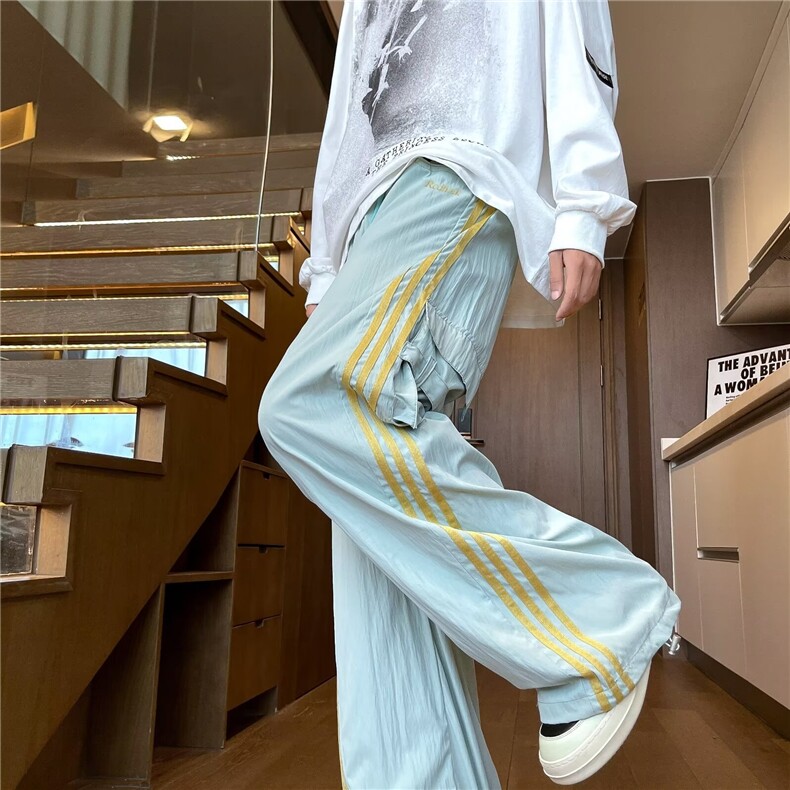 三条杠软壳尼龙冲锋裤速干拼色美式运动裤男士休闲宽松束脚直筒裤，女装休闲裤，星座1013