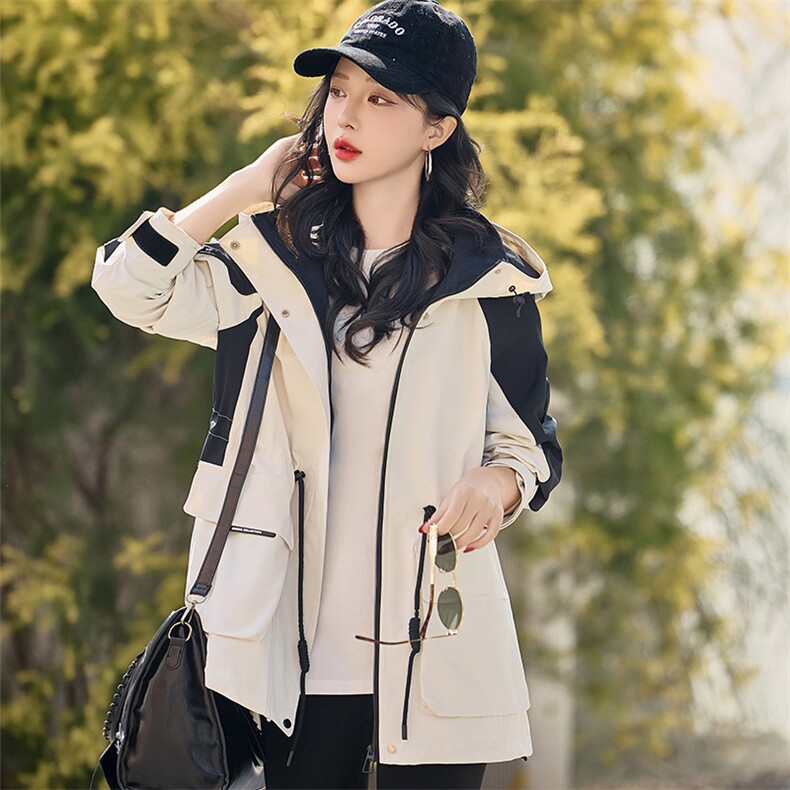 工装冲锋衣女2026春新款宽松休闲户外运动夹克上衣连帽风衣外套,女装套装/套裙,凯瑟曼