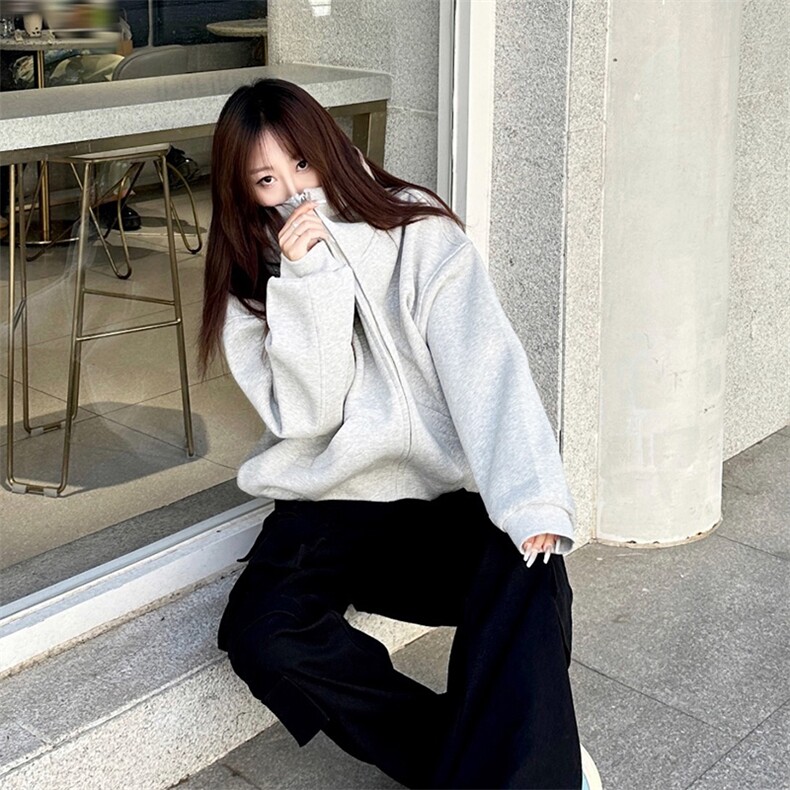 抖音得物高品质25秋冬美式高街宽松结构防风高领连帽卫衣外套W60，男装卫衣，电商A486-1