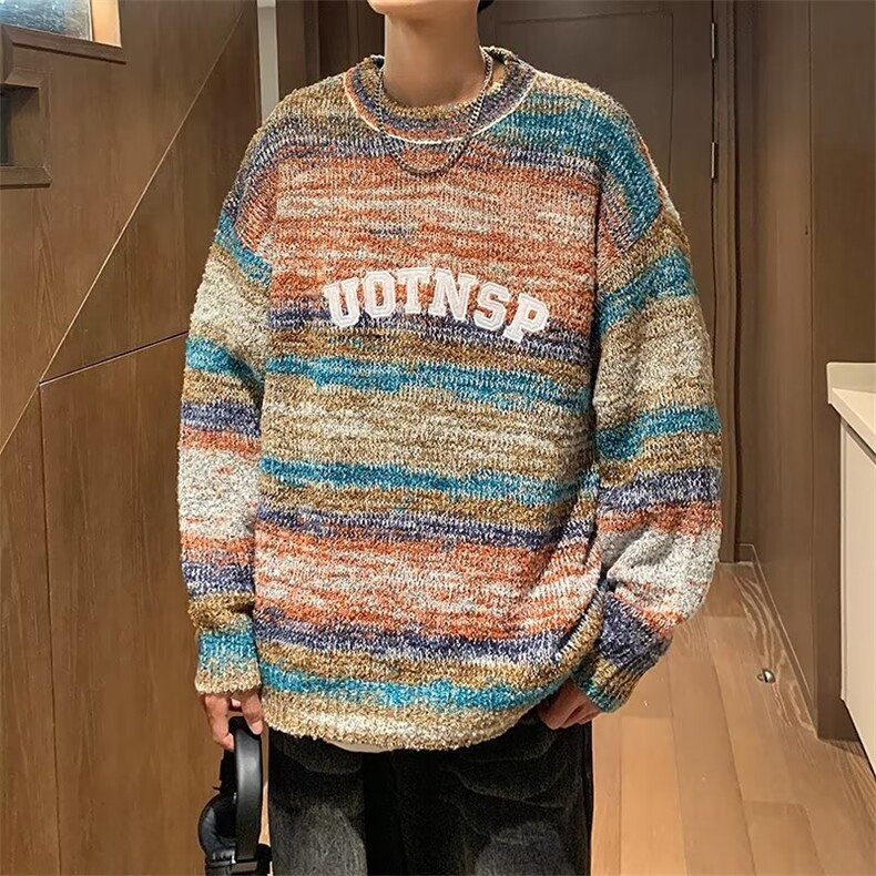 美式复古撞色毛衣男秋冬季学生街头慵懒风小众设计针织衫ins潮,男装针织衫/毛衣,星座716-3