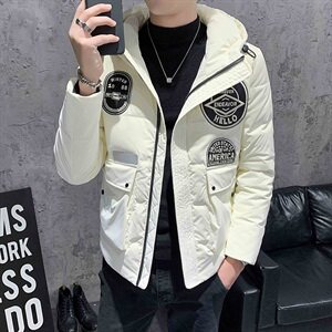 店主风冬季保暖羽绒服休闲男士绣标装饰连帽外套C301B-YR02图片