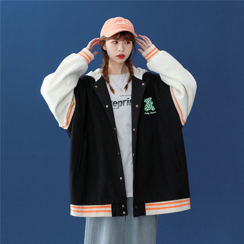 中性风2022秋季新款拼接小熊印花棒球服夹克外套--G101p75控98,男装夹克,A247A