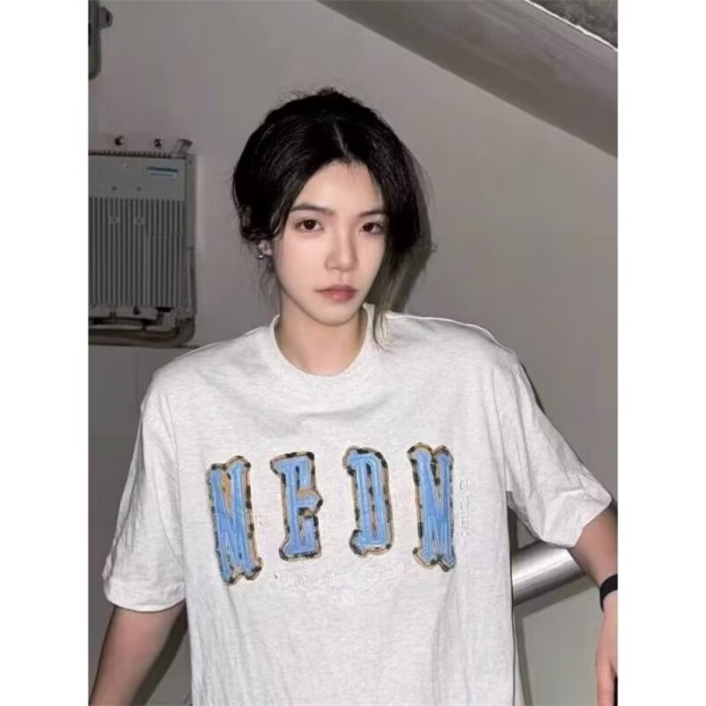 夏季潮牌字母宽松休闲半袖短袖T恤女2025年新款重磅高街美式上衣图片