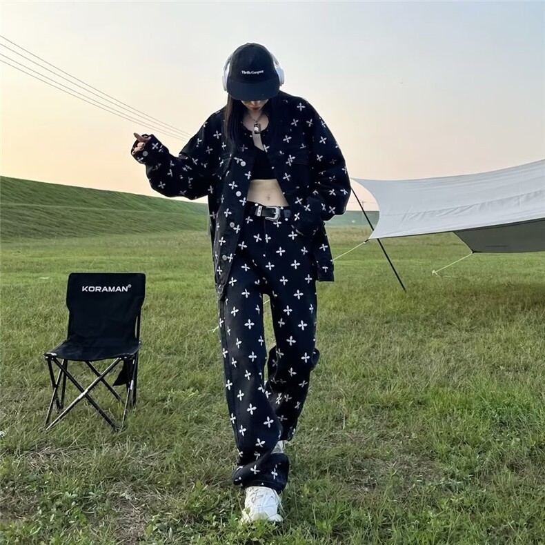 秋季美式复古满印牛仔外套女ins潮欧美街头高级感超好看夹克潮牌,男装夹克,星座1210-1