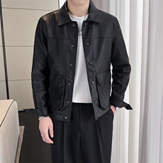 春季男士上衣夹克皮衣外套黑色帅气机车风8896-P145，男装夹克，星座1012-1