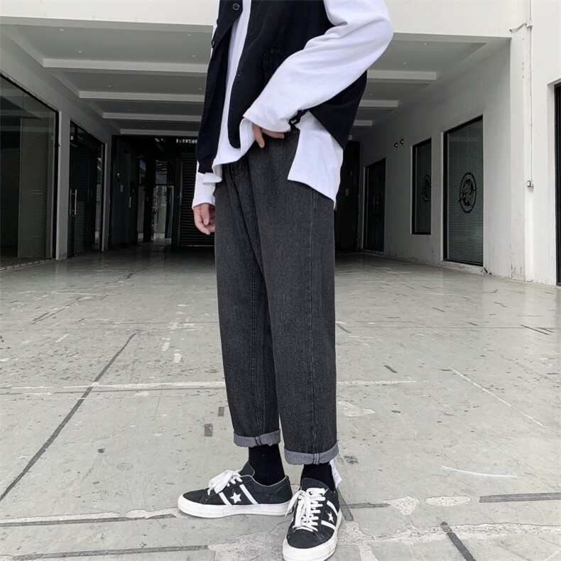 港风牛仔裤男四季休闲裤韩版宽松直筒小脚九分裤K406/P45,男装牛仔裤,电商D202