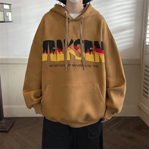 美式复古火焰刺绣大码卫衣连帽潮ins情侣外套JK22309P75控88图片