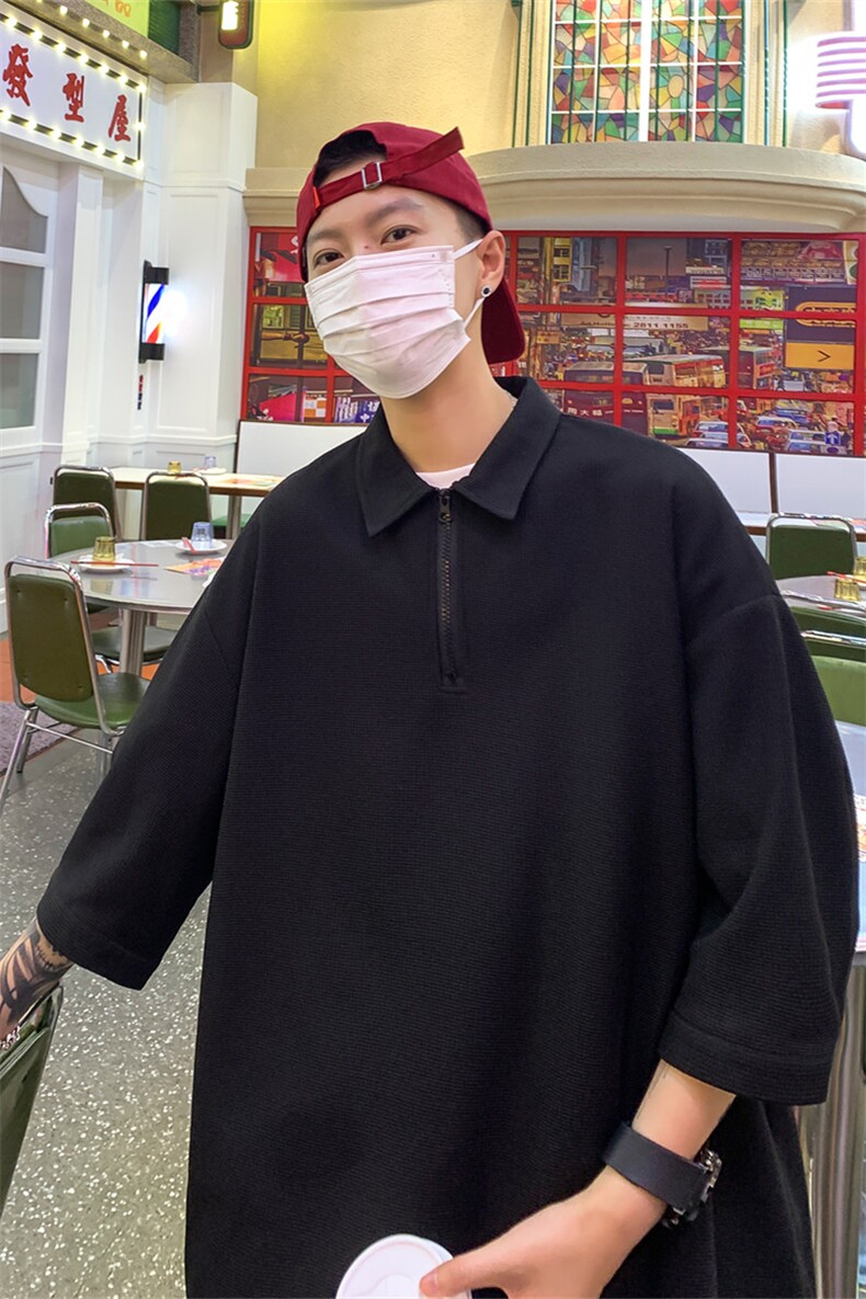 T6075/P25新款夏季华夫格polo衫T恤男大码宽松纯色简约上衣男装潮,男装T恤,电商A141