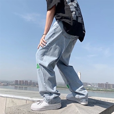 直筒牛仔裤男潮牌ins港风老爹裤印花潮流KT7096P42，男装牛仔裤，星座1116-2