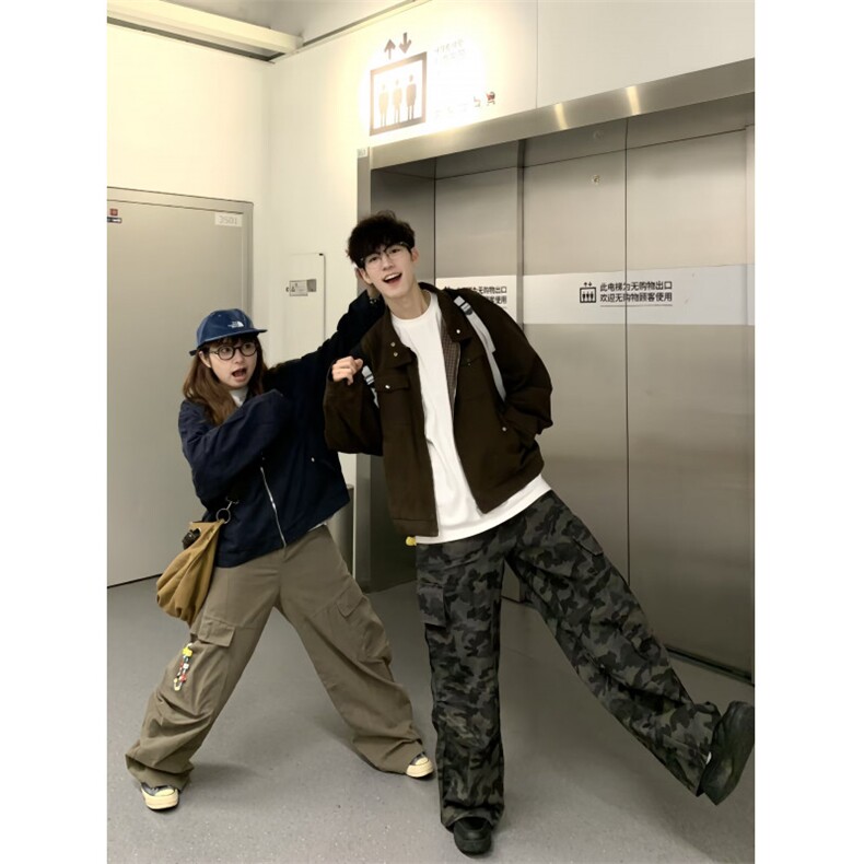 秋季美式复古水洗迷彩牛仔新款男女宽松阔腿休闲工装直筒,男装牛仔裤,星座506A