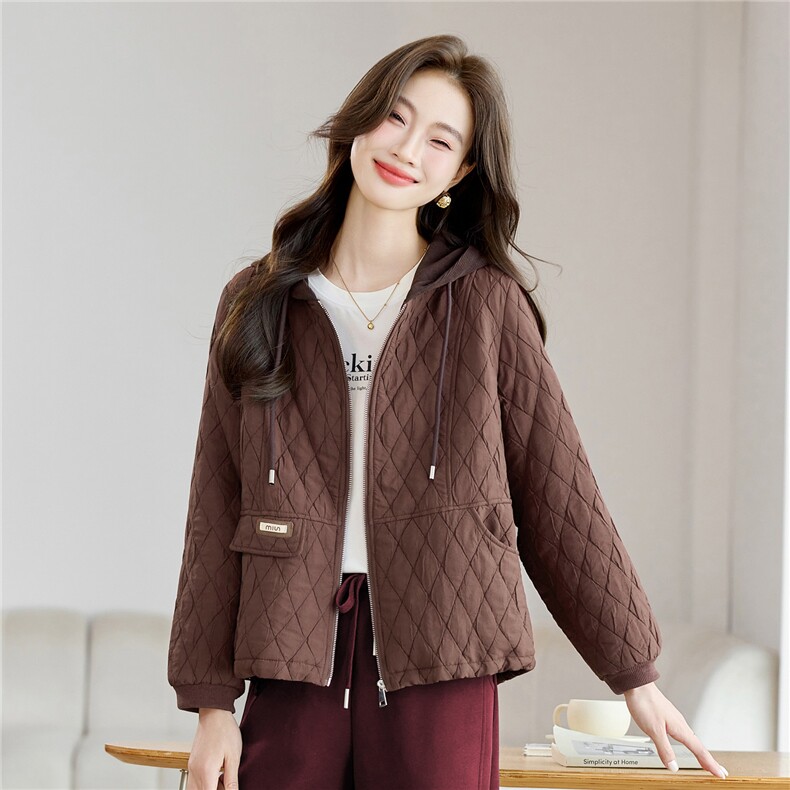 长期现货2026春秋装新款韩版时尚夹棉宽松连帽休闲棉服连帽外套女，女装短外套，璐依舞