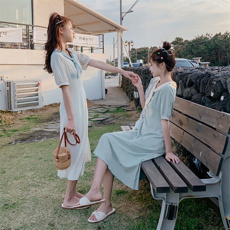 中长款纯色小清新连衣裙2021夏季新款休闲时尚舒适,女装连衣裙,艾艾淮淮